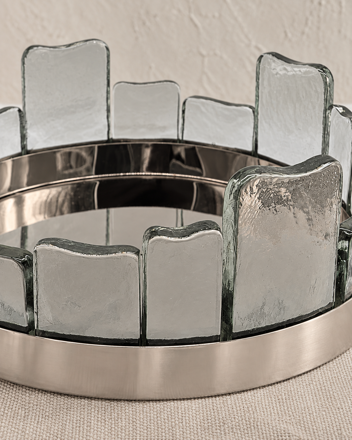 Fjord Dekoschale Edelstahl mit Glas H 15 cm D 41 cm