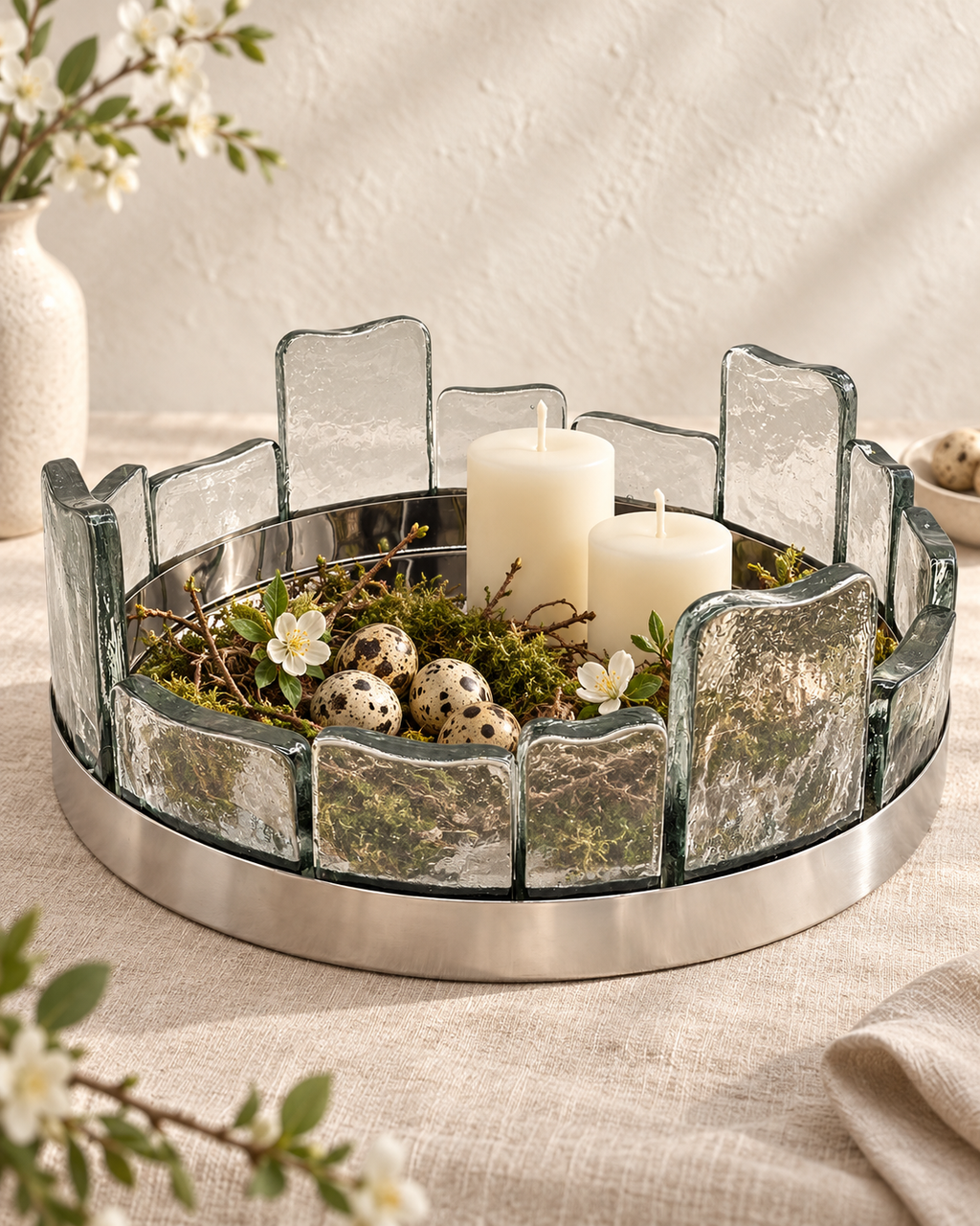 Fjord Dekoschale Edelstahl mit Glas H 15 cm D 41 cm