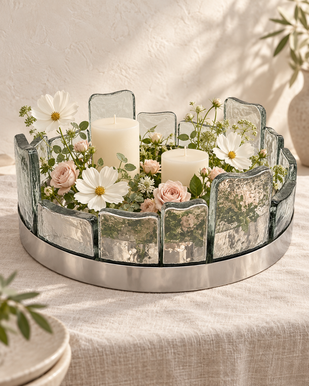 Fjord Dekoschale Edelstahl mit Glas H 15 cm D 41 cm