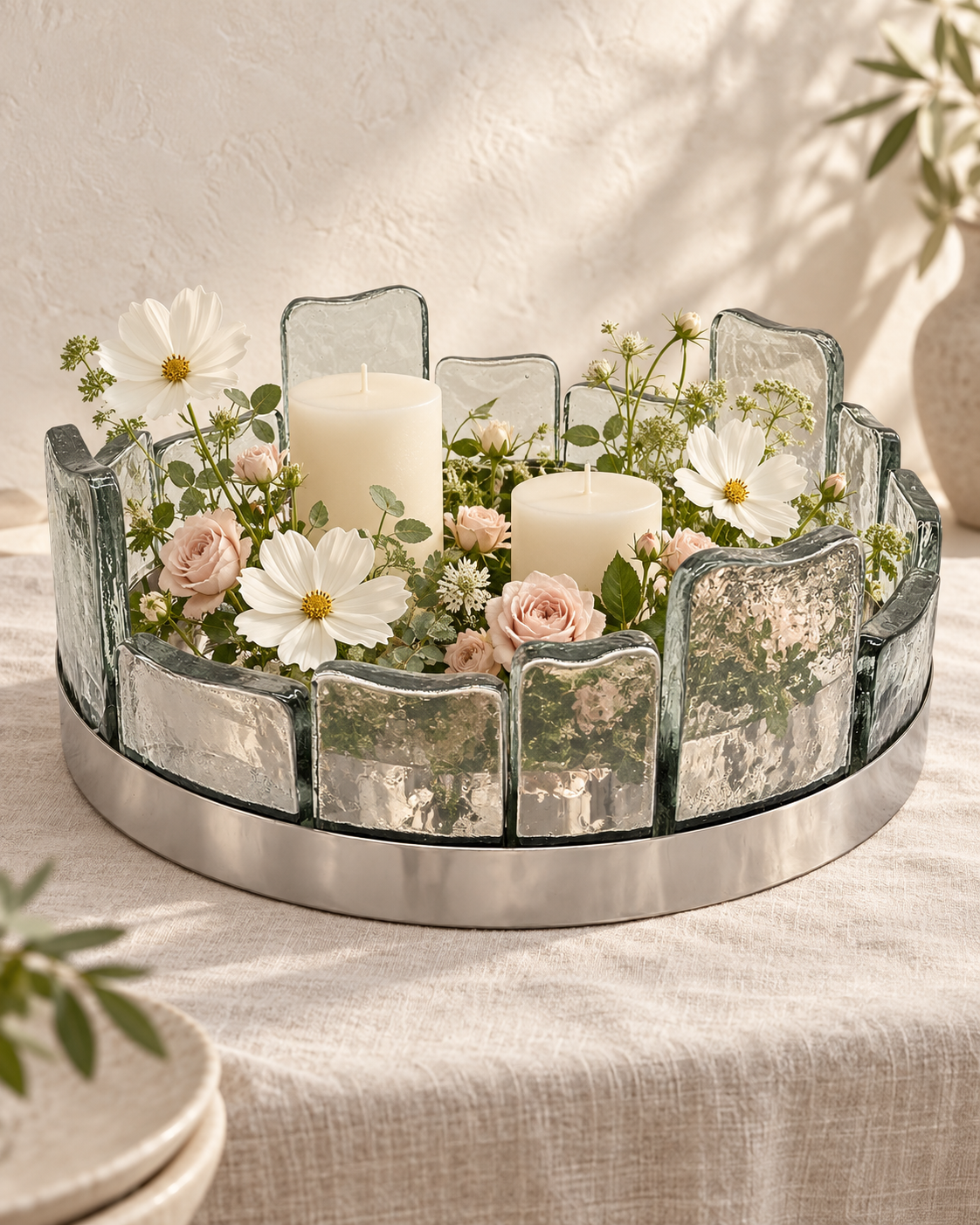 Fjord Dekoschale Edelstahl mit Glas H 15 cm D 41 cm