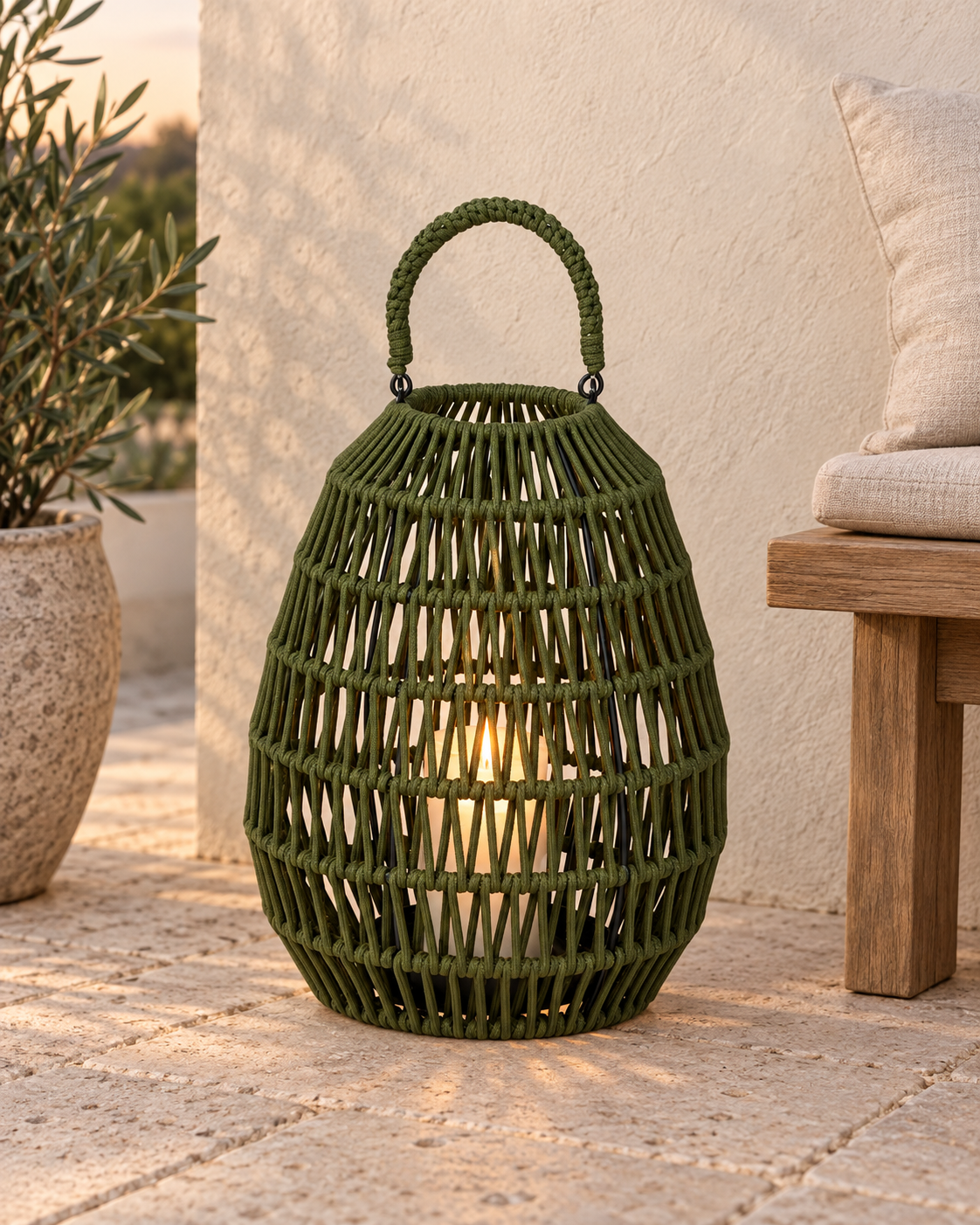 Cahaya Outdoor-Laterne groß Rope olive