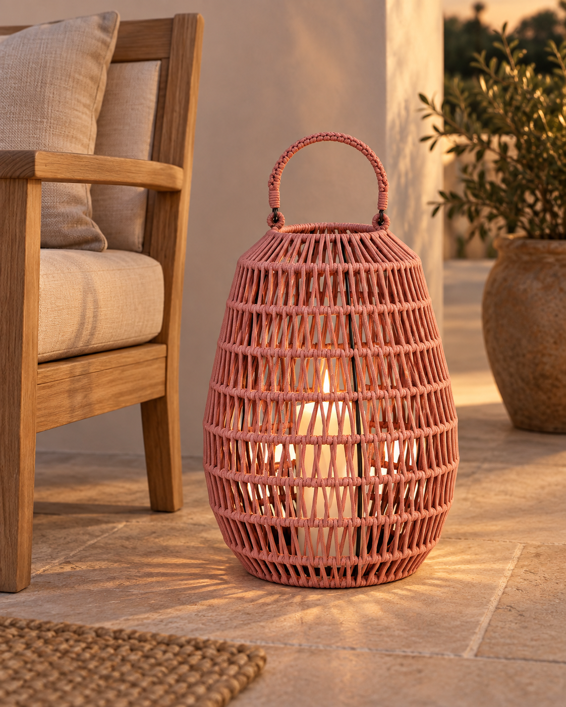 Cahaya Outdoor-Laterne Kordel magnolie H 37cm D 29cm