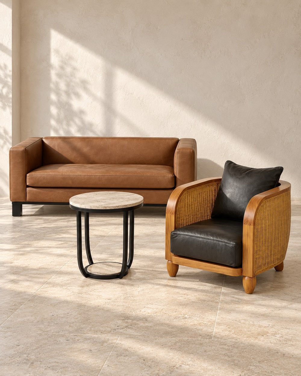 Lambert Möbelgruppe mit Sofa Bella, Sessel Lobby und Rapolano Beistelltisch.